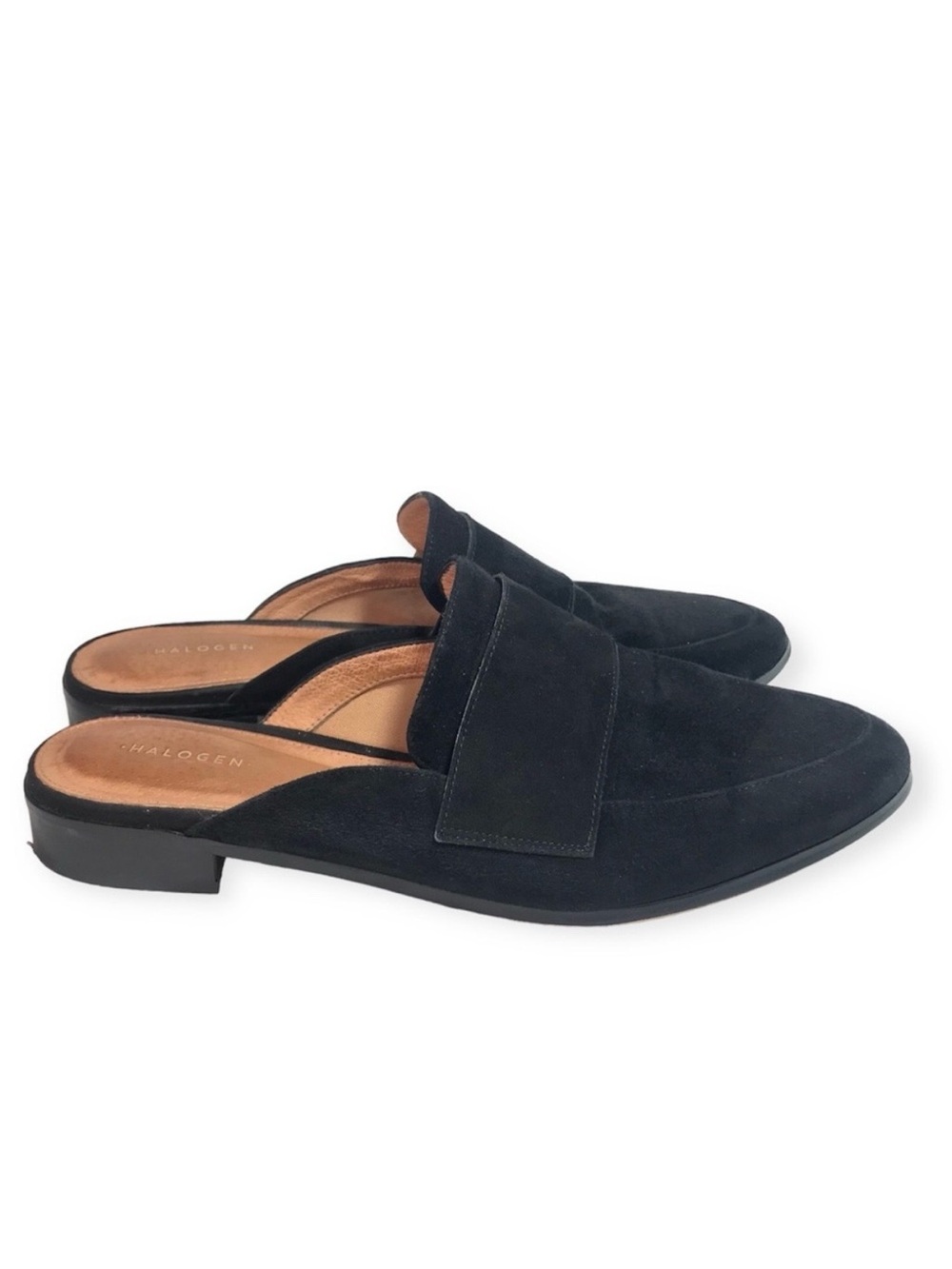 Halogen Violet Black Suede Leather Slip-On Flat Mules